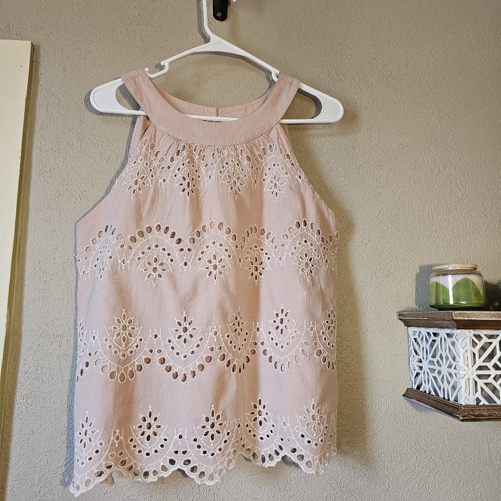 Adiva Tank Light Pink White Embroidered Large